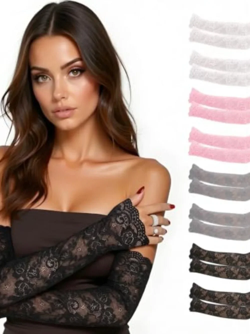 8 Pairs Lace Arm Sleeves for Women, Elbow Length, Floral Hollow, Soft Stretch